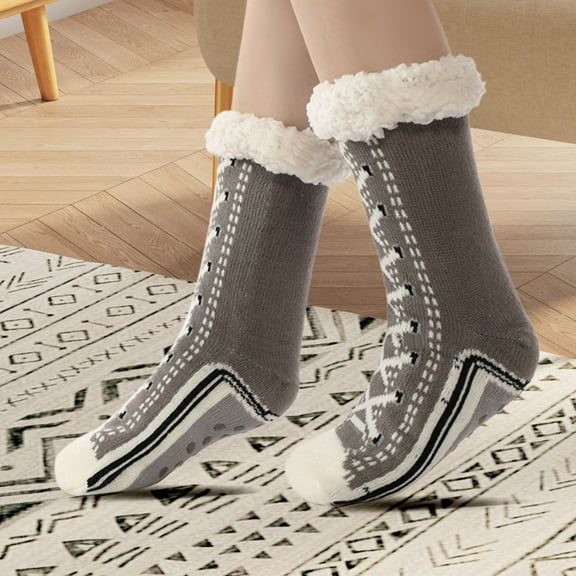 Slipper Socks, Non Slip Socks For Women, Warm Winter Cozy Fuzzy Slipper Socks, Super Soft Fleece lined with Grippers, Reading Socks Sleeping Thick Pattern Floor Home Socks B