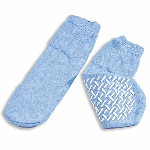 GROSSYGLOW Slipper Socks Soft Sole Large Blue Ankle High -1 Count