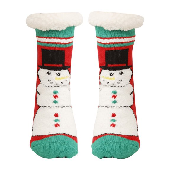 Slipper Socks With Grips Womem Men Christmas Cartoon Print Lined Socks With Grippers Non Thermal Cozy Stockings Winter Thicked Home Sleep Gift,Black