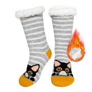 Slipper Socks for Women, AMITOFO Winter Warm Fuzzy Sherpa Socks Non Slip Grips Cartoon Animals Thick Cozy Fluffy Fleece Floor Socks with Grippers, 9-11
