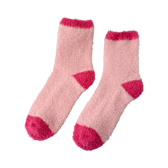 Slipper Socks Women - Colorful Warm Fuzzy Crew Socks Cozy Soft for Valentine's Day Pink Heart Pattern Home Sleeping Socks(B)