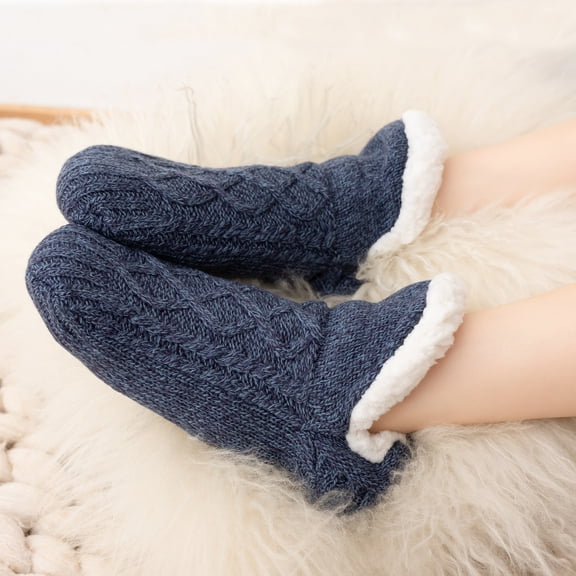 Slipper Socks for Men with Grippers, Mens Fuzzy Thermal Winter Cozy Fleece-Lined Warm Non-Slip Socks for Tile Floors