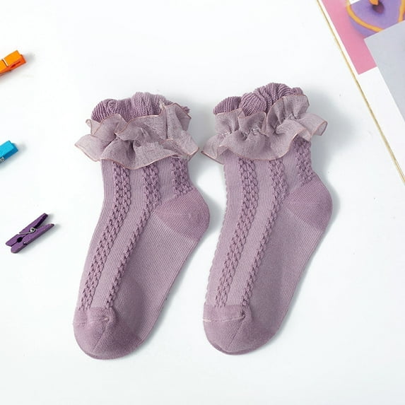 Slipper Socks for Toddlers Boys & Girls 0-12 Years Kids Cute Cotton Lace Ruffle Solid Anti-Slip Crew Sock Summer