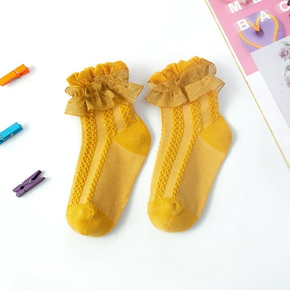 Slipper Socks for Toddlers Boys & Girls 0-12 Years Kids Cute Cotton Lace Ruffle Solid Anti-Slip Crew Sock Summer