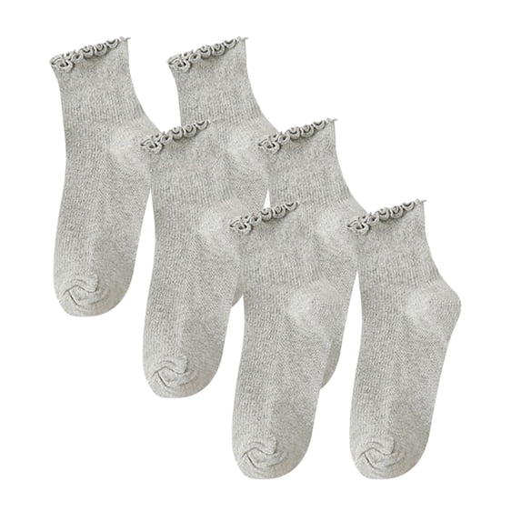 Slipper Socks for Women 3 Pairs Ruffle Crew Socks Womens Ribbed Casual Cotton Socks Gray One Size