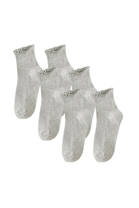 Slipper Socks for Women 3 Pairs Ruffle Crew Socks Womens Ribbed Casual Cotton Socks Gray One Size