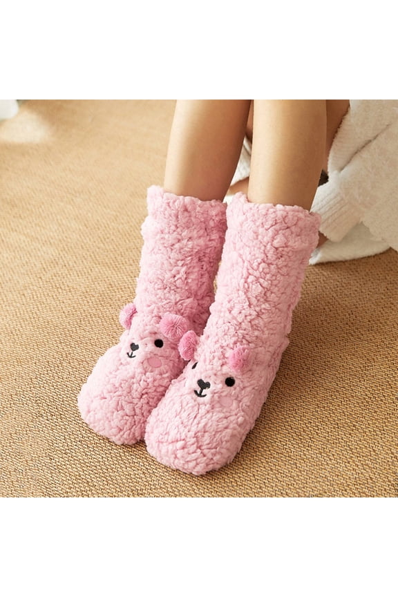 Slipper Socks for Women & Teens US Size 4-9, Soft Fleece Bed Socks, Sherpa Lined & Non Slip Grip Pads, Gifts for Her, Pink