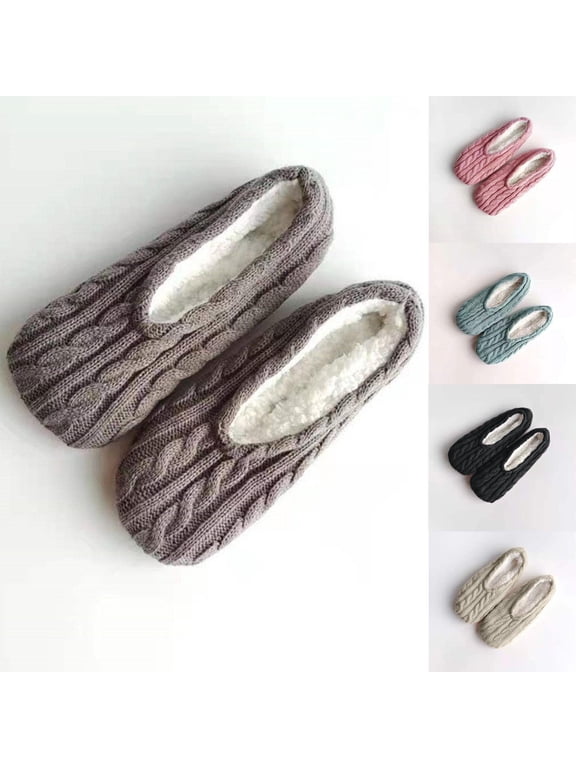 Slipper Socks for Women Winter Socks Cable Knit Sherpa Lined Warm Non Slip Floor Home Socks Shoes for Home Wear
