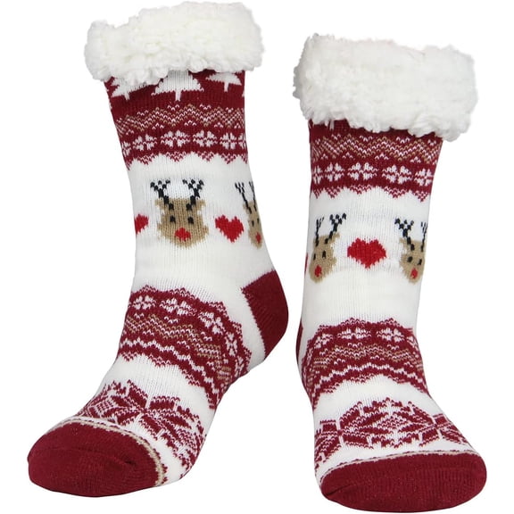 Slipper Socks for Women with Gripper - Winter Non Slip Thick Fuzzy Socks - Warm Cozy Christmas Gift 1/2Pairs