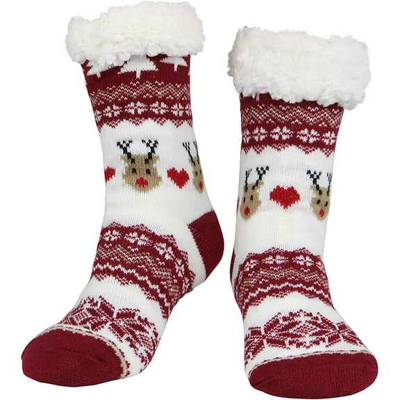 Slipper Socks for Women with Gripper - Winter Non Slip Thick Fuzzy Socks - Warm Cozy Christmas Gift