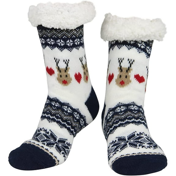 Slipper Socks for Women with Gripper - Winter Non Slip Thick Fuzzy Socks - Warm Cozy Christmas Gift