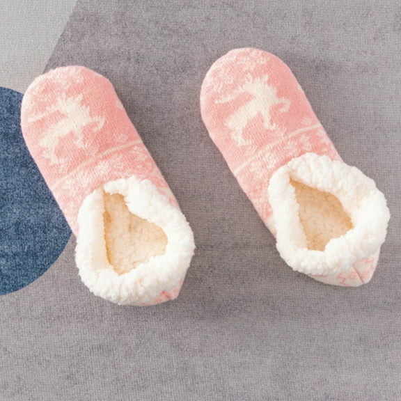 Slipper Socks for Women with Grippers Non Slip Fuzzy Grip Winter Warm Cozy Thick Comfy Soft Fleece Cabin Socks Pink