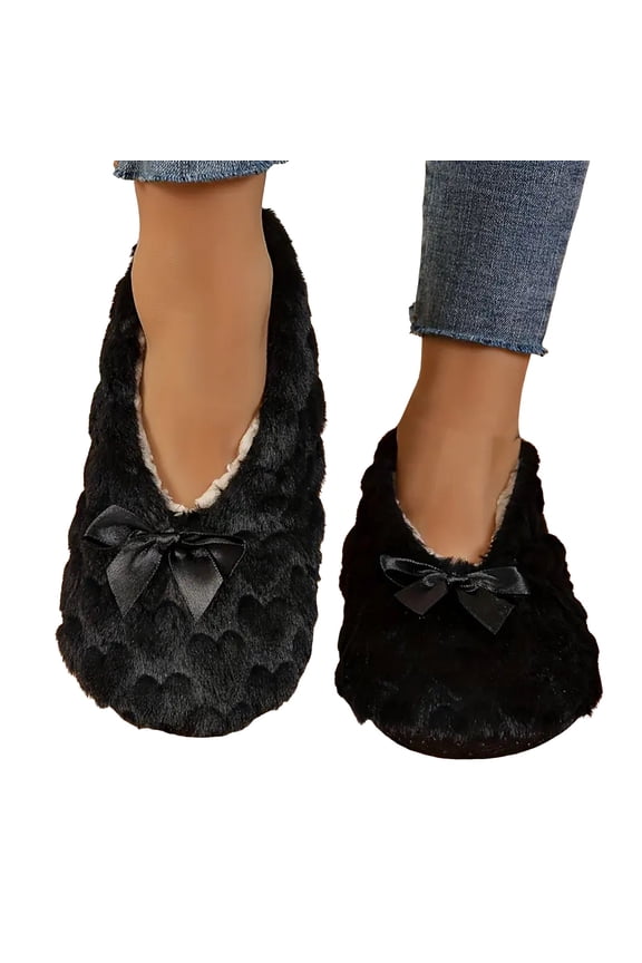 Slipper Socks for Women with Grippers Non Slip Fuzzy Socks Bowknot Fluffy Winter House Shoes