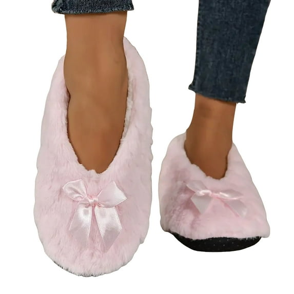 Slipper Socks for Women with Grippers Non Slip Fuzzy Socks Bowknot Fluffy Winter House Shoes