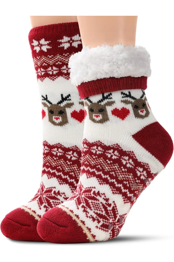 Slipper Socks for Women with Grippers Non Slip, Sherpa Lined Slipper Socks 1Pairs