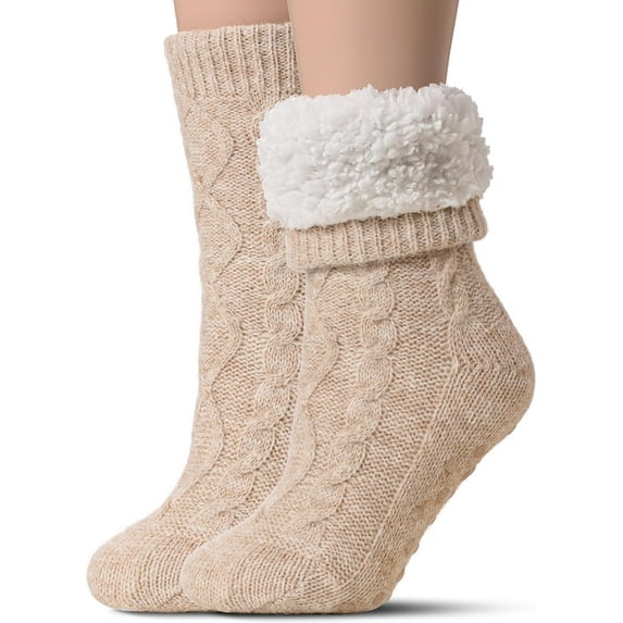 Slipper Socks for Women with Grippers Non Slip, Sherpa Lined Slipper Socks 1Pairs