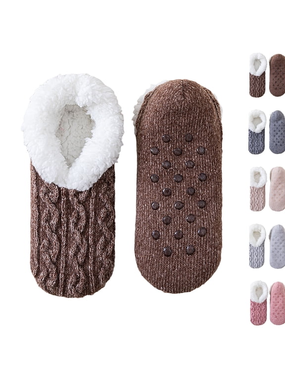 Slipper Socks for Women with Grippers Non Slip, Sherpa Lined Slipper Socks (Coffee)