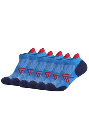 Slipper Socks with Grips 6 Pairs Multi-color Ankle Socks, Cushioned Breathable Athletic Socks for Men Women Blue XL