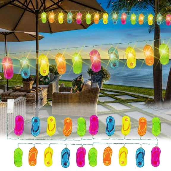 Slipper String Lights, LED Decorative Lights Summer Beach Theme Lighting for Patio Garden Bedroom Party Holiday Decor Use