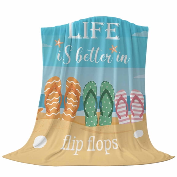 Slippers Beach Starfish Throw Flannel Blanket Life Is Better in Flip Flops Super Soft Cozy Bed Blanket, Lightweight Plush Fuzzy Bed Throw for Bedroom Sofa Couch Living Room 40x50In,