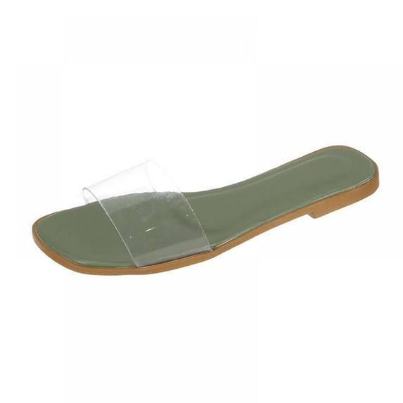 Slippers For Women Summer Indoor & Outdoor Transparent One-Word Flat Slippers Shoes, Casual Slippers (Green, Shoes Size 38)