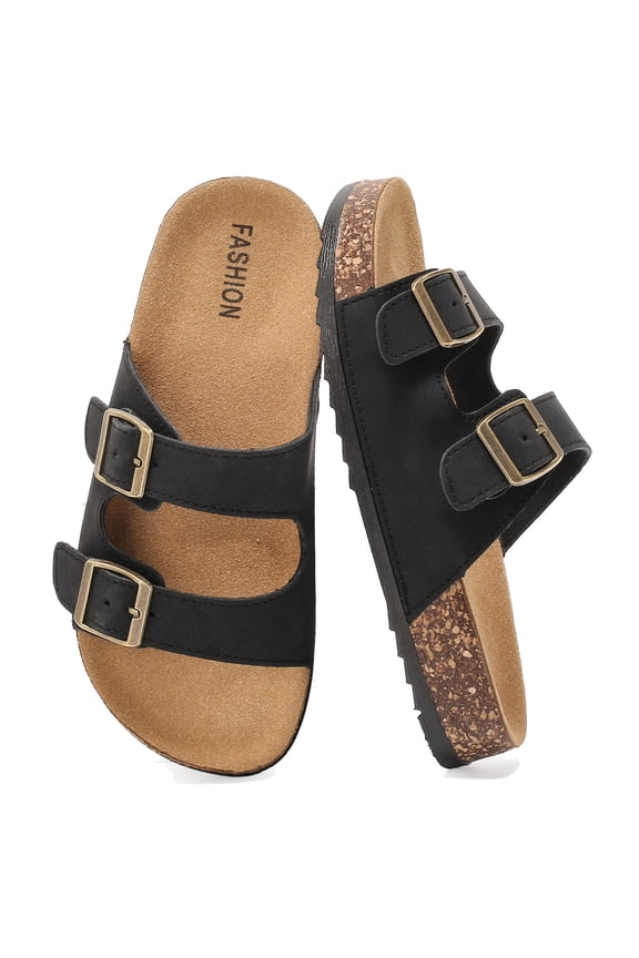 Kids Slides Sandals, Cork Footbed Sandals for Girls Boys, Non-Slip Boys and Girls Slides Shoes with Adjustable Buckle Summer Slip-on Slippers Indoor Outdoor