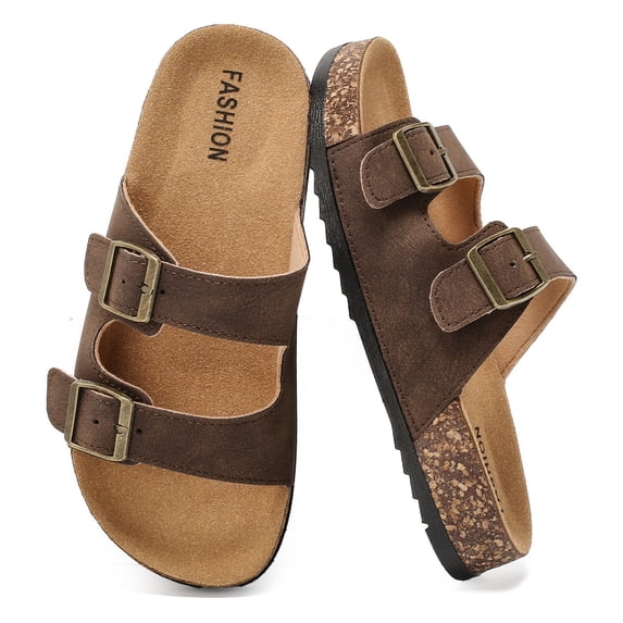 Lezzglt Kids Slides Sandals, Cork Footbed Sandals for Girls Boys, Non-Slip Boys and Girls Slides Shoes with Adjustable Buckle Summer Slip-on Slippers Indoor Outdoor