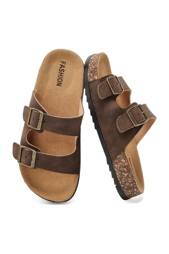 Kids Slides Sandals, Cork Footbed Sandals for Girls Boys, Non-Slip Boys and Girls Slides Shoes with Adjustable Buckle Summer Slip-on Slippers Indoor Outdoor