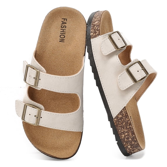 Lezzglt Kids Slides Sandals, Cork Footbed Sandals for Girls Boys, Non-Slip Boys and Girls Slides Shoes with Adjustable Buckle Summer Slip-on Slippers Indoor Outdoor