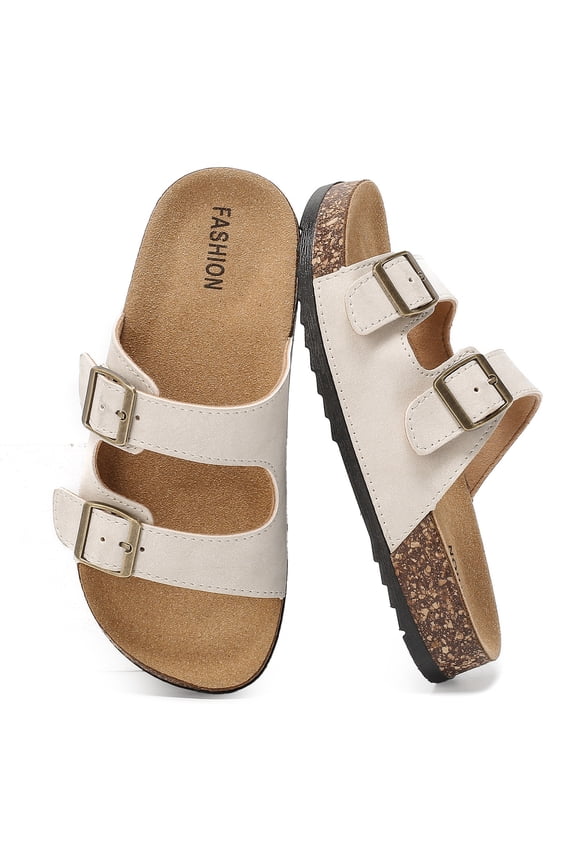 Kids Slides Sandals, Cork Footbed Sandals for Girls Boys, Non-Slip Boys and Girls Slides Shoes with Adjustable Buckle Summer Slip-on Slippers Indoor Outdoor