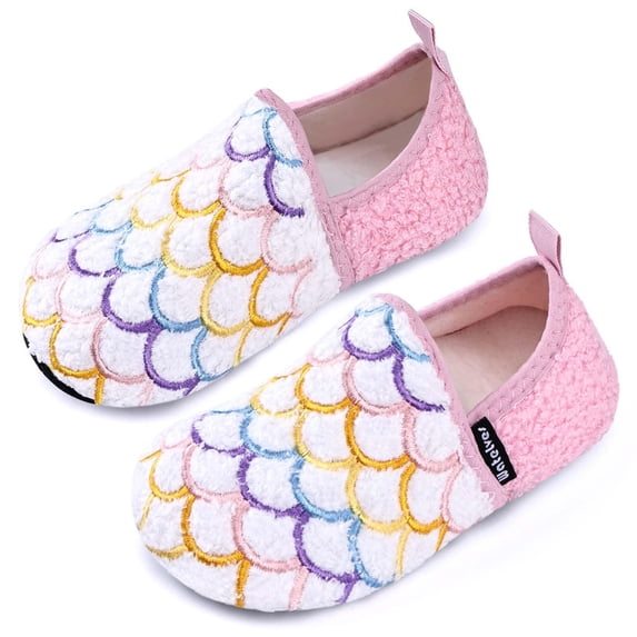 Kid Cotton Slipper for Toddler Boy & Girls, Soft Plush Cute Fuzzy Winter House Sock Shoes, Warm Non‑Slip Rubber Sole Footwear for Little Kid & Big Kid