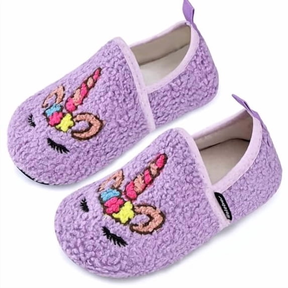 Kid Cotton Slipper for Toddler Boy & Girls, Soft Plush Cute Fuzzy Winter House Sock Shoes, Warm Non‑Slip Rubber Sole Footwear for Little Kid & Big Kid