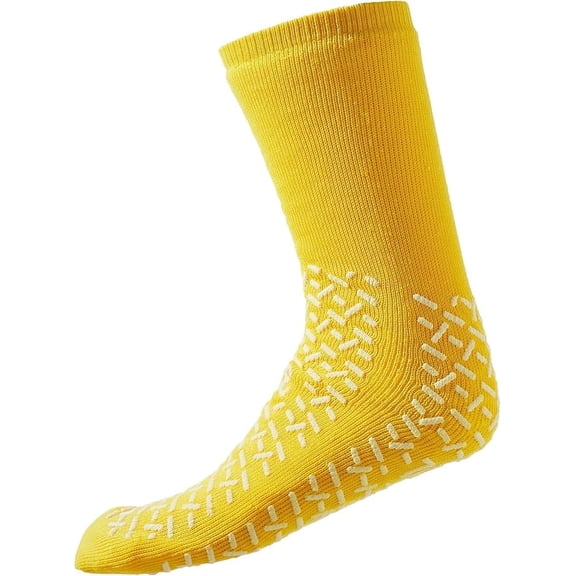 Slipper Socks Non-Skid Terrycloth Slippers (Double Tread), Extra Wide Yellow, XXXL (3XL)