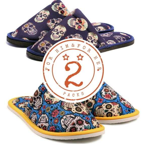 Slippers Pack Big Skull For Him Mexican Skull For Her Home Slippers Kitchen Garage Dorm Bedroom Lightweight Silent Walk