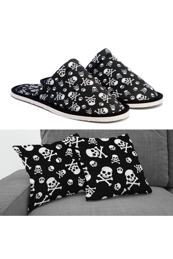 Slippers Pack for Him Danger Skull Slippers and Pillow Case Pack Home Decor Graphic Pillow Cases Cushion Cover Lightweight Silent Walk