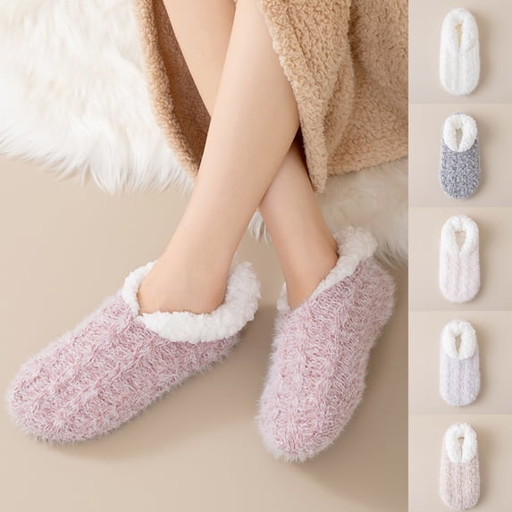 Slippers Socks for Women, Winter Warm Floor Socks, Fuzzy Socks, Cozy Sherpa Slipper Socks, Ultra Comfortable House Slippers for Women, One Size 3 Pairs