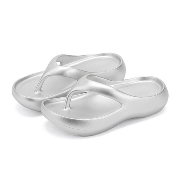 Slippers for Women,Bathing Shoes Men's Bathing Slippers Non Slippers Summer Cosy Slippers Thicker Sole Toe Separator Flip Flops Clouds Sandals Bathing Slippers,Womens Slippers,Silver,6