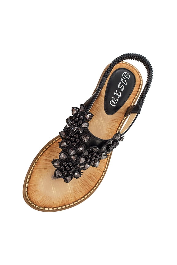 Slippers for Women,Boho Sandals with Beaded Design Ethnic Flat Sole Comfortable Bohemian Boho Sandals for Spring Summer Everyday Wear,Womens Slippers,Black,8.5