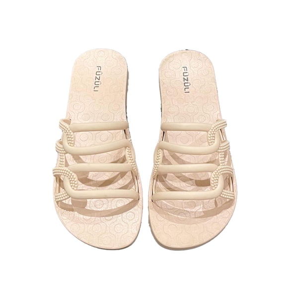 Slippers for Women,Casual On Flat Sandals Comfortable Beach Slides For Everyday Wear Home Outdoor Comfort Soft Sole Lightweight,Womens Slippers,Beige,6