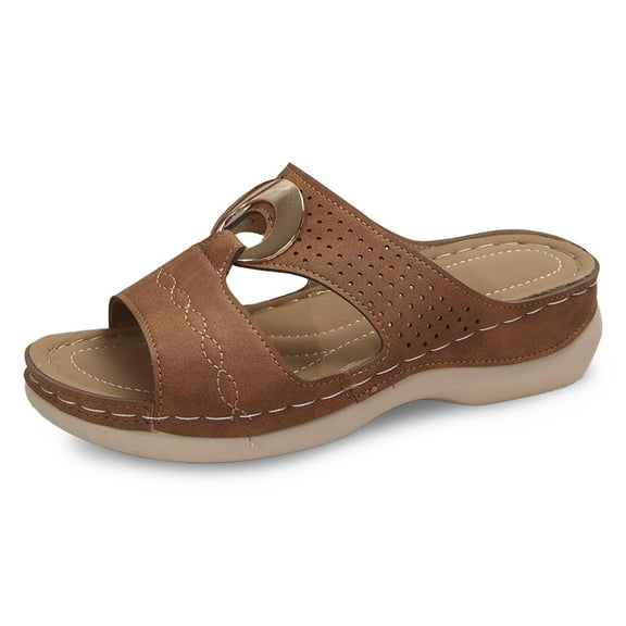 Slippers for Women,Comfortable On Slippers Casual Embroidery Open Toe Sandals For Spring Summer Outdoor Vacation And Daily Wear,Womens Slippers,Brown,5.5