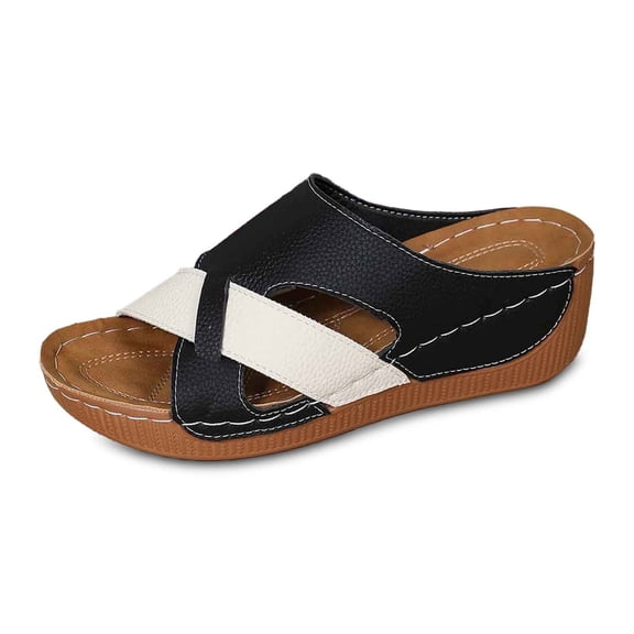 Slippers for Women,Comfortable Slippers With Open Toe Design For Daily Casual Wear Stylish Color Block Leather For Summer Outings Versatile Wedge Heels,Womens Slippers,White,7