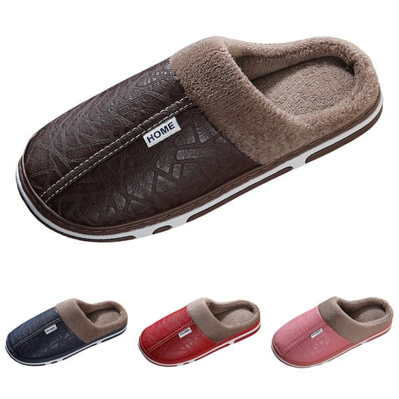 Slippers for Women,Couple Slippers Solid Color Leather Indoor Outdoor Slippers for Men Women Warm Padded Comfort Shoes with Cotton Lining Non Sole for Home Wear,Z01 Coffee,9.5