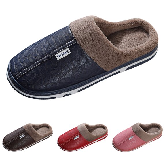 Xijirk Slippers for Women,Couple Slippers Solid Color Leather Indoor Outdoor Slippers for Men Women Warm Padded Comfort Shoes with Cotton Lining Non Sole for Home Wear,Z01 Navy,10.5