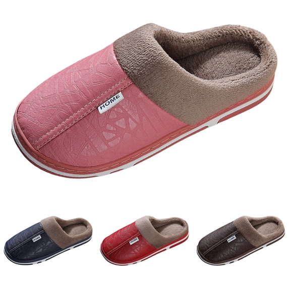 Xijirk Slippers for Women,Couple Slippers Solid Color Leather Indoor Outdoor Slippers for Men Women Warm Padded Comfort Shoes with Cotton Lining Non Sole for Home Wear,Z01 Pink,8.5