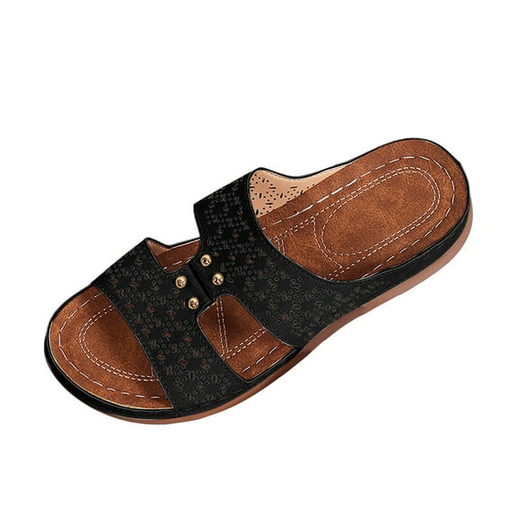 Slippers for Women,Fashionable Slippers For Casual Wear Open Toe Design With Cut Out Style For Summer Outfits Trendy Wedge Heel Ideal,Womens Slippers,Black,6.5