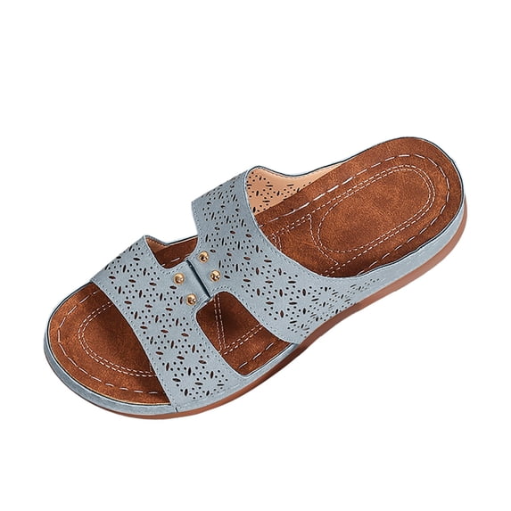 Slippers for Women,Fashionable Slippers For Casual Wear Open Toe Design With Cut Out Style For Summer Outfits Trendy Wedge Heel Ideal,Womens Slippers,Light Blue,8.5