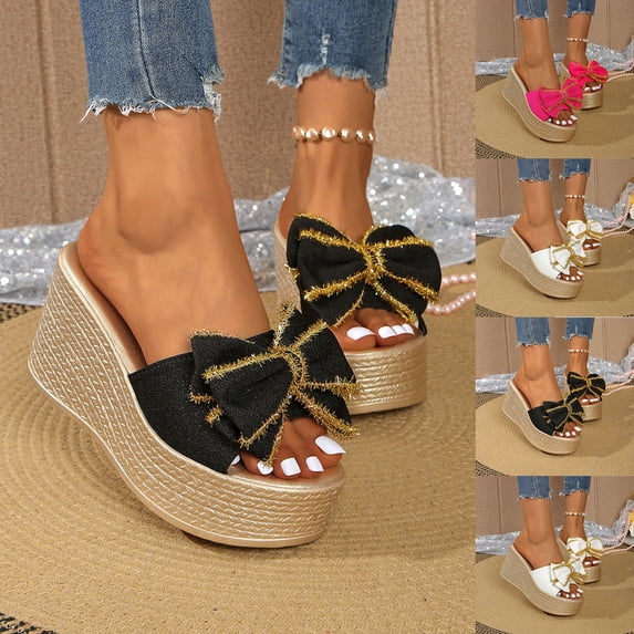 Slippers for Women Flatform Wedge Heel Thick Sole Open Toe Slip-on Summer Espadrilles Slides Women Footwear Causal Summer Dressy Beach Shoes White 7.5