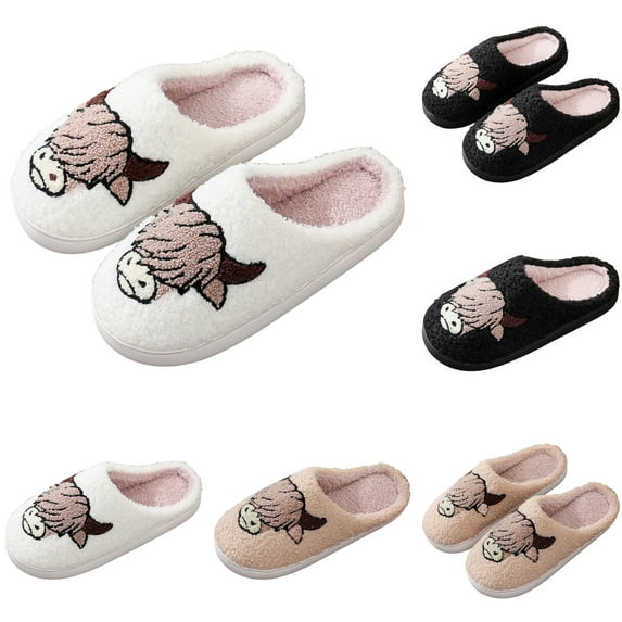 Slippers for Women Fuzzy Cats Pattern Slip On Indoor House Slippers Bedroom Slippers Fluffy Winter House Shoes Warm Slippers Women Slippers for Home White 37