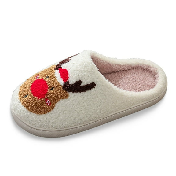 Slippers for Women Fuzzy Christmas Reindeer Large Size Warm Fluffy Winter House Shoes House Slippers On Indoor Warm Slippers Ladies Slippers White 37