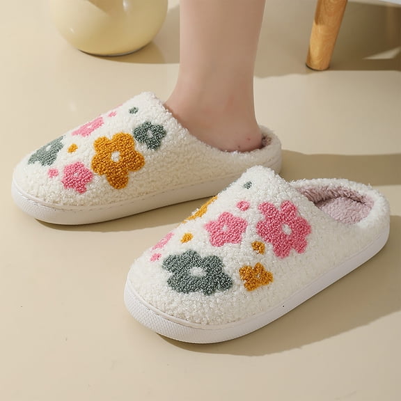 Slippers For Women Fuzzy House On Indoor Outdoor Bedroom Furry Lined Ladies Comfy Memory Foam Female Home Shoes Anti-Skid Rubber Hard Sole White 39